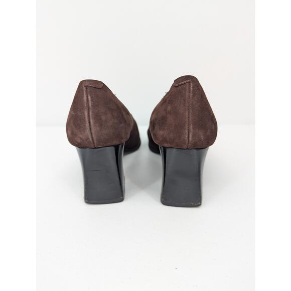 Vintage Leather Brown Block Heel Square Toe Pump Heels by Pesaro Womens Size 8.5 - Picture 4 of 9